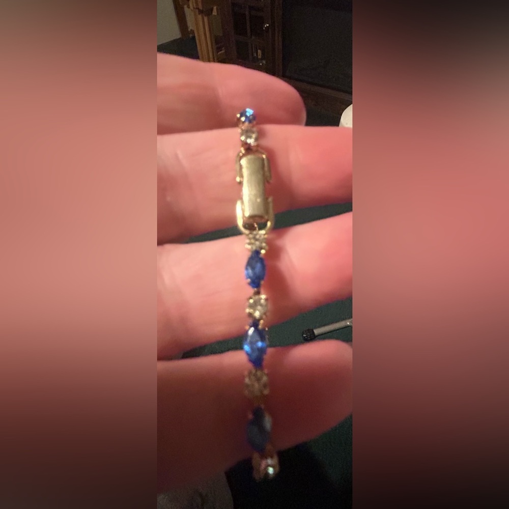 2 Elegant Blue and Clear Crystal set in Gold Tone Bracelet - Picture 5 of 8